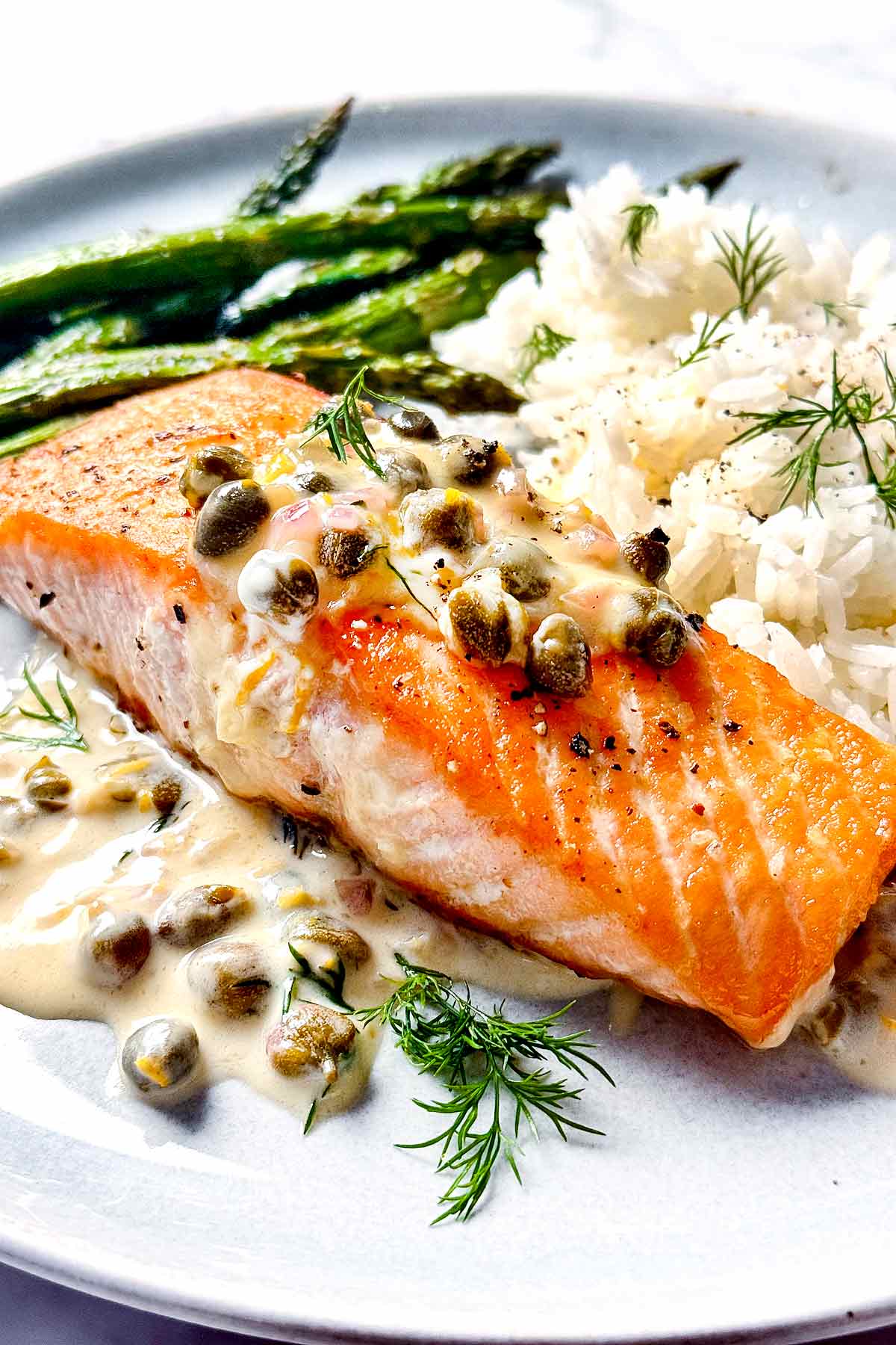 Creamy Salmon Piccata Recipe | foodiecrush.com